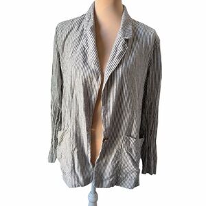 A New Day Black White Striped Blazer Lightweight Open Front Work Jacket Size L